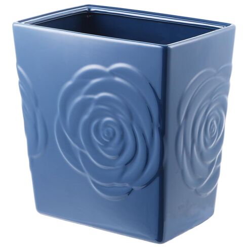 Deep Blue Ceramic Trash Can with Rose – 2.5 Gallon Small Bathroom & Kitchen Garbage Bin, Decorative Waste Basket for Bedroom, Office, Hotel – Elegant Floral Design, Heavy Duty (9 Liter, Gift Idea) in Kuwait