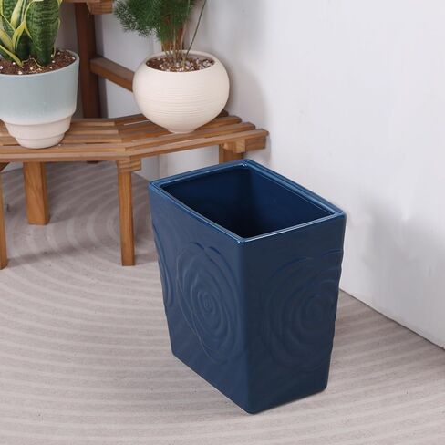Deep Blue Ceramic Trash Can with Rose – 2.5 Gallon Small Bathroom & Kitchen Garbage Bin, Decorative Waste Basket for Bedroom, Office, Hotel – Elegant Floral Design, Heavy Duty (9 Liter, Gift Idea) in Kuwait