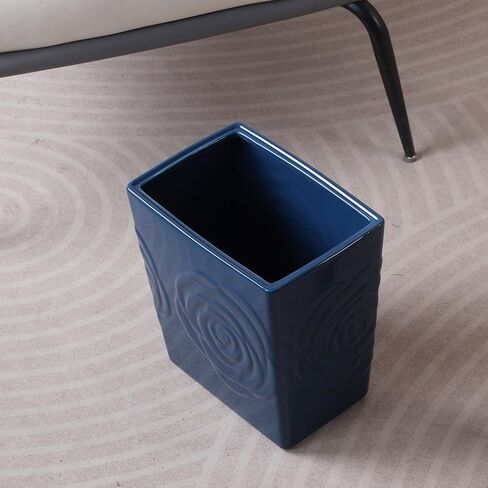 Deep Blue Ceramic Trash Can with Rose – 2.5 Gallon Small Bathroom & Kitchen Garbage Bin, Decorative Waste Basket for Bedroom, Office, Hotel – Elegant Floral Design, Heavy Duty (9 Liter, Gift Idea) in Kuwait