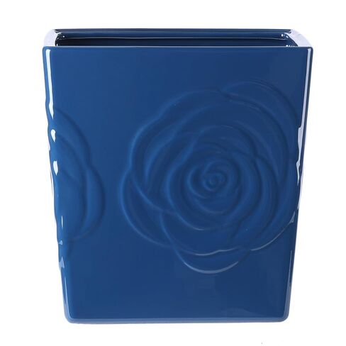 Deep Blue Ceramic Trash Can with Rose – 2.5 Gallon Small Bathroom & Kitchen Garbage Bin, Decorative Waste Basket for Bedroom, Office, Hotel – Elegant Floral Design, Heavy Duty (9 Liter, Gift Idea) in Kuwait