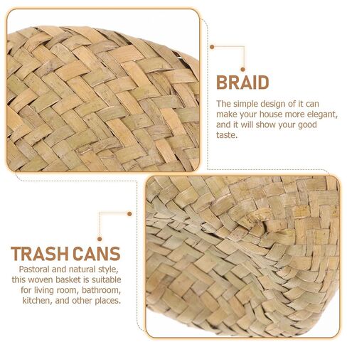 Abaodam Mini Woven Trash Can Seagrass Storage Basket Multifunctional Home Organizing Sundries Holder Wastebasket for Bedroom Bathroom Office in Kuwait