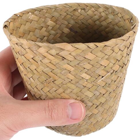 Abaodam Mini Woven Trash Can Seagrass Storage Basket Multifunctional Home Organizing Sundries Holder Wastebasket for Bedroom Bathroom Office in Kuwait