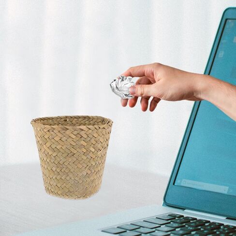 Abaodam Mini Woven Trash Can Seagrass Storage Basket Multifunctional Home Organizing Sundries Holder Wastebasket for Bedroom Bathroom Office in Kuwait