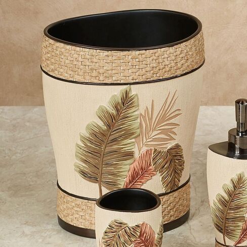 سلة مهملات استوائية من Touch of Class Key West مرسومة يدويًا، سلة مهملات متعددة من أوراق السرخس الدافئة in Kuwait