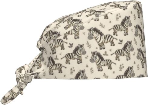 Funny Cartoon Zebra Print Scrub Caps Women Men, Nurse Cap Surgical Caps Scrub Hats for Women Men, Adjustable Working Cap with Sweatband Black in Kuwait