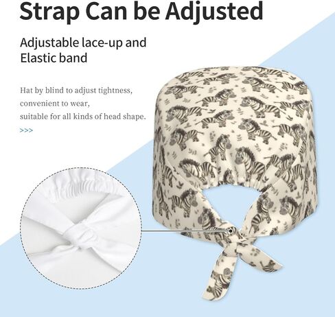 Funny Cartoon Zebra Print Scrub Caps Women Men, Nurse Cap Surgical Caps Scrub Hats for Women Men, Adjustable Working Cap with Sweatband Black in Kuwait