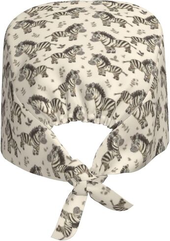 Funny Cartoon Zebra Print Scrub Caps Women Men, Nurse Cap Surgical Caps Scrub Hats for Women Men, Adjustable Working Cap with Sweatband Black in Kuwait