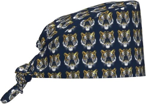 Cool Tiger Blue Gold Print Scrub Caps Women Men, Nurse Cap Surgical Caps Scrub Hats for Women Men, Adjustable Working Cap with Sweatband in Kuwait