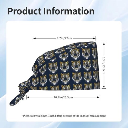 Cool Tiger Blue Gold Print Scrub Caps Women Men, Nurse Cap Surgical Caps Scrub Hats for Women Men, Adjustable Working Cap with Sweatband in Kuwait