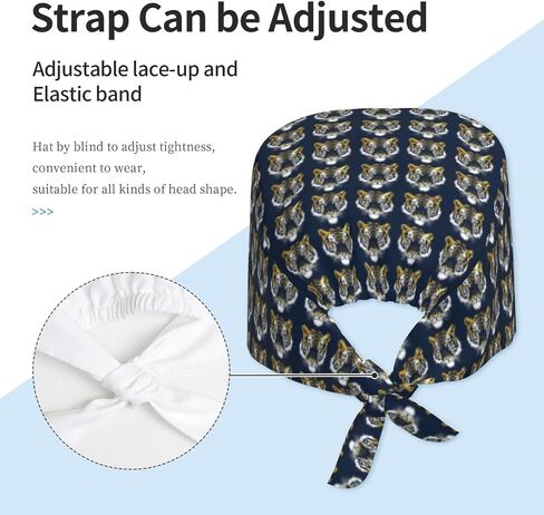 Cool Tiger Blue Gold Print Scrub Caps Women Men, Nurse Cap Surgical Caps Scrub Hats for Women Men, Adjustable Working Cap with Sweatband in Kuwait