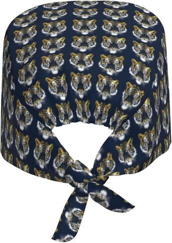 Cool Tiger Blue Gold Print Scrub Caps Women Men, Nurse Cap Surgical Caps Scrub Hats for Women Men, Adjustable Working Cap with Sweatband in Kuwait
