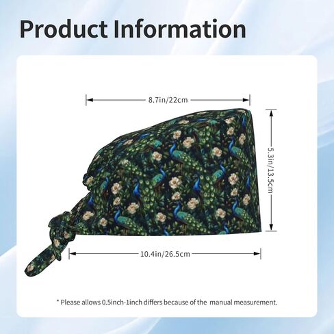 Vintage Floral Peacocks Print Scrub Caps Women Men, Nurse Cap Surgical Caps Scrub Hats for Women Men, Adjustable Working Cap with Sweatband Black in Kuwait