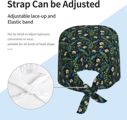Vintage Floral Peacocks Print Scrub Caps Women Men, Nurse Cap Surgical Caps Scrub Hats for Women Men, Adjustable Working Cap with Sweatband Black in Kuwait