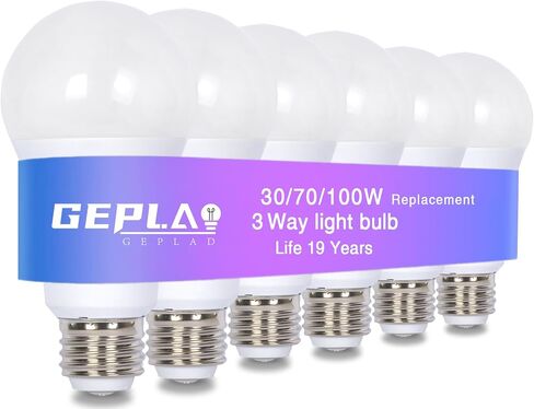GEPLAD 6-Pack 3 مصابيح إضاءة 30 70 100 وات بيضاء ناعمة 3000 كيلو مكافئة، A19 لمبة إضاءة ثلاثية الاتجاهات مع قاعدة متوسطة E26 in Kuwait