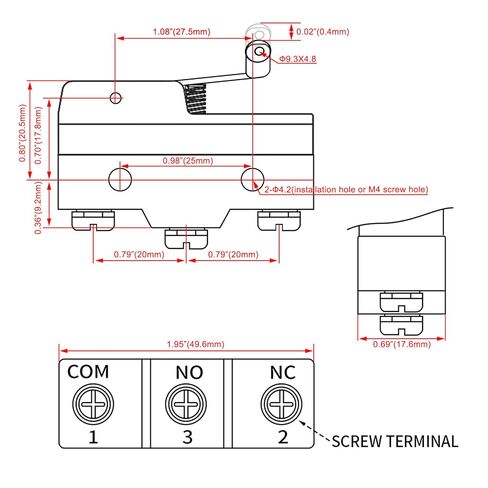 Heschen Micro Switch، Z-15GW22-B، رافعة دوارة بمفصلة قصيرة، 3 أطراف براغي، تيار مقدر 15 أمبير in Kuwait