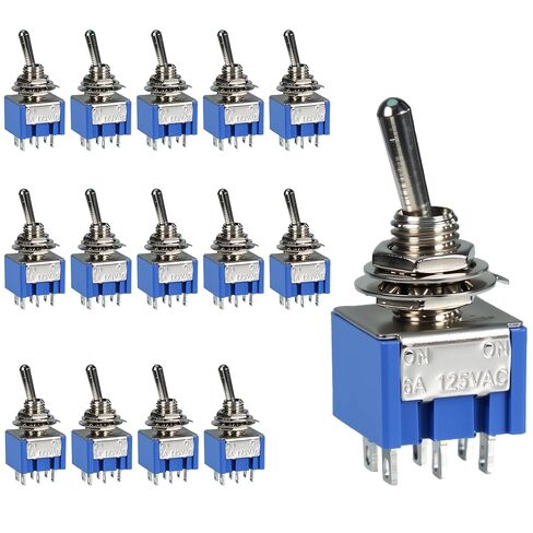 VIBICCK 15PCS SPST Mini Toggle Switch Miniature ON/ON 2 Pin 2 Position Micro Rocker Switches 6A 125V MTS-202(6 Pin ON/ON 15pcs) in Kuwait