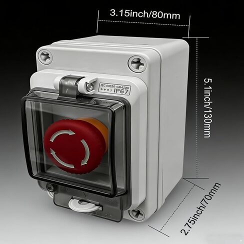 Emergency Stop Button with Weatherproof Box, 660V 10A, IP67 Rated, Emergency Shut Off Switch, E-Stop Red Push Button Switch in Kuwait