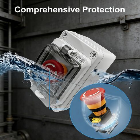 Emergency Stop Button with Weatherproof Box, 660V 10A, IP67 Rated, Emergency Shut Off Switch, E-Stop Red Push Button Switch in Kuwait