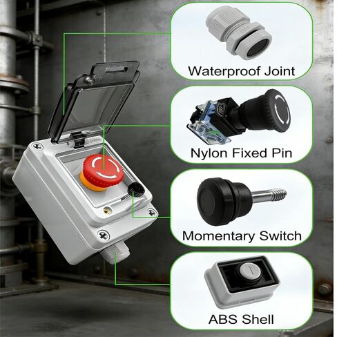 Emergency Stop Button with Weatherproof Box, 660V 10A, IP67 Rated, Emergency Shut Off Switch, E-Stop Red Push Button Switch in Kuwait