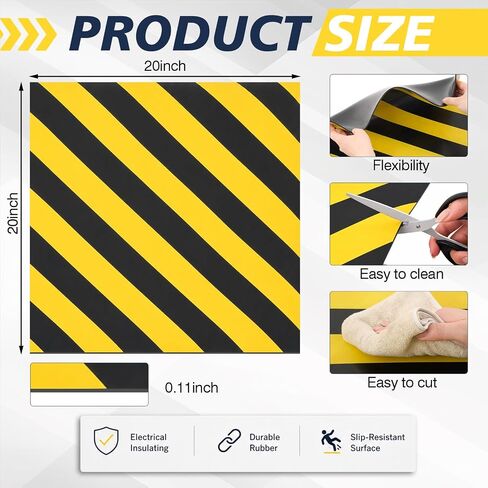 Nuanchu 20"x20" (50x50cm) 1000V Insulated Electrical Safety Rubber Mat, High Voltage Insulation Pad with Black & Yellow Warning Stripes, Non-Slip Shockproof Floor Mat for Home & Industrial Workspaces in Kuwait