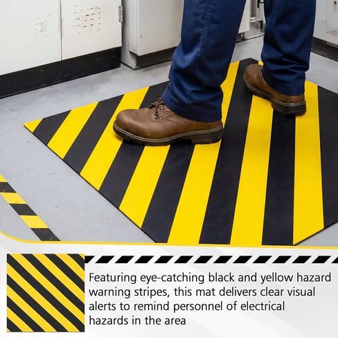 Nuanchu 20"x20" (50x50cm) 1000V Insulated Electrical Safety Rubber Mat, High Voltage Insulation Pad with Black & Yellow Warning Stripes, Non-Slip Shockproof Floor Mat for Home & Industrial Workspaces in Kuwait