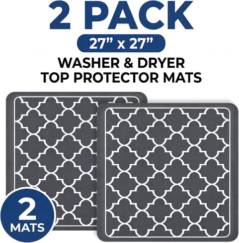 Elsjoy 2 Pack 27 "x 27" سجادة حماية علوية للغسالة والمجفف، غير قابلة للانزلاق للغسيل والتجفيف في الغسالة، غطاء مطاطي للمنضدة للمنزل، غرفة الغسيل in Kuwait