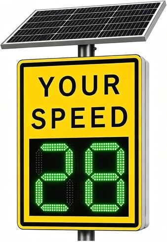Speed Display Radar Traffic Sign, Solar Powered Radar Feedback Sign, Led Speed Limit Sign, with Instant Feedback and Remote Control, Adjustable Miles and Kilometers White 35"X 24" (Yellow, 27"x 21") in Kuwait