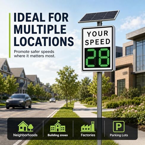 Speed Display Radar Traffic Sign, Solar Powered Radar Feedback Sign, Led Speed Limit Sign, with Instant Feedback and Remote Control, Adjustable Miles and Kilometers White 35"X 24" (Yellow, 27"x 21") in Kuwait
