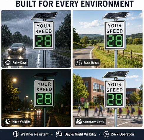 Speed Display Radar Traffic Sign, Solar Powered Radar Feedback Sign, Led Speed Limit Sign, with Instant Feedback and Remote Control, Adjustable Miles and Kilometers White 35"X 24" (Yellow, 27"x 21") in Kuwait