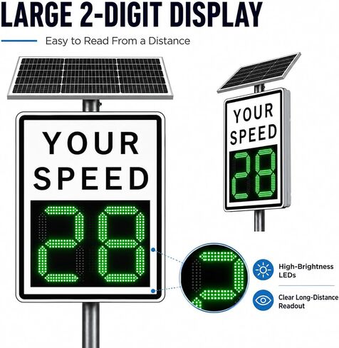 Speed Display Radar Traffic Sign, Solar Powered Radar Feedback Sign, Led Speed Limit Sign, with Instant Feedback and Remote Control, Adjustable Miles and Kilometers White 35"X 24" (Yellow, 27"x 21") in Kuwait