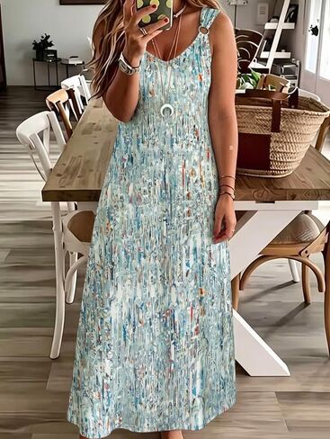 Women's Plus Size Sleeveless V-Neck Maxi Dress Butterfly Print Casual Daily & Summer Beach Vacation Loose Dress in Kuwait