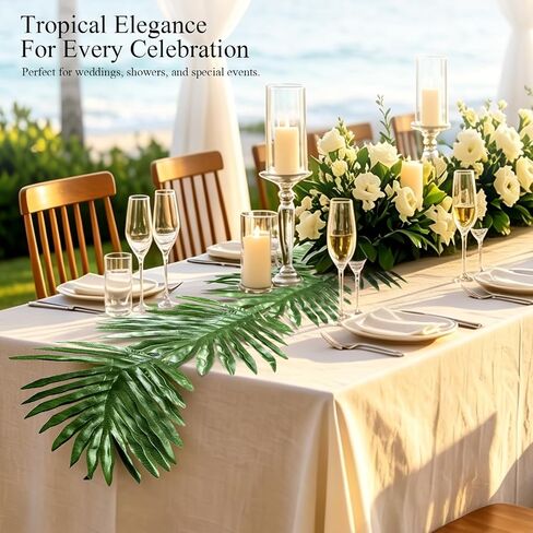 6Pcs Artificial Palm Leaves Green Table Runner, Tropical Leaf Table Runners | Natural Drape with A Fresh Feel, 72 Inches Summer Table Runners, Suitable for Summer Dining and Tropical Hawaiian Parties in Kuwait