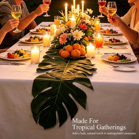 6Pcs Artificial Palm Leaves Green Table Runner, Tropical Leaf Table Runners | Natural Drape with A Fresh Feel, 72 Inches Summer Table Runners, Suitable for Summer Dining and Tropical Hawaiian Parties in Kuwait