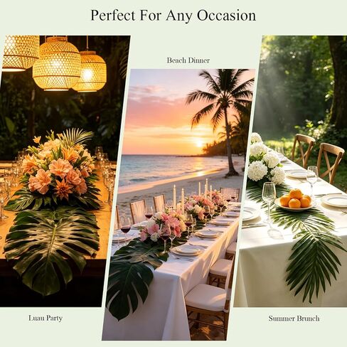 6Pcs Artificial Palm Leaves Green Table Runner, Tropical Leaf Table Runners | Natural Drape with A Fresh Feel, 72 Inches Summer Table Runners, Suitable for Summer Dining and Tropical Hawaiian Parties in Kuwait