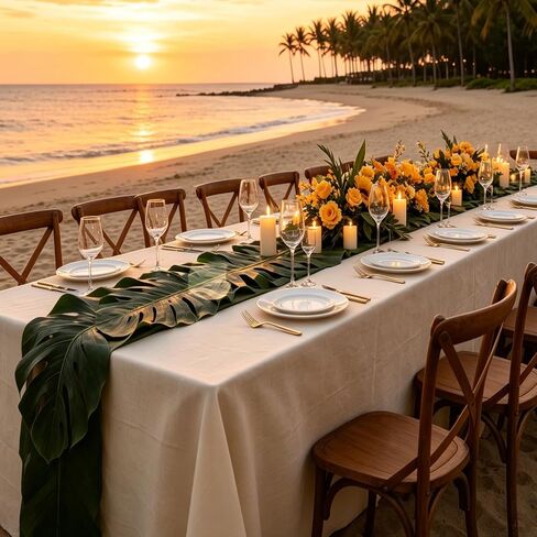 6Pcs Artificial Palm Leaves Green Table Runner, Tropical Leaf Table Runners | Natural Drape with A Fresh Feel, 72 Inches Summer Table Runners, Suitable for Summer Dining and Tropical Hawaiian Parties in Kuwait
