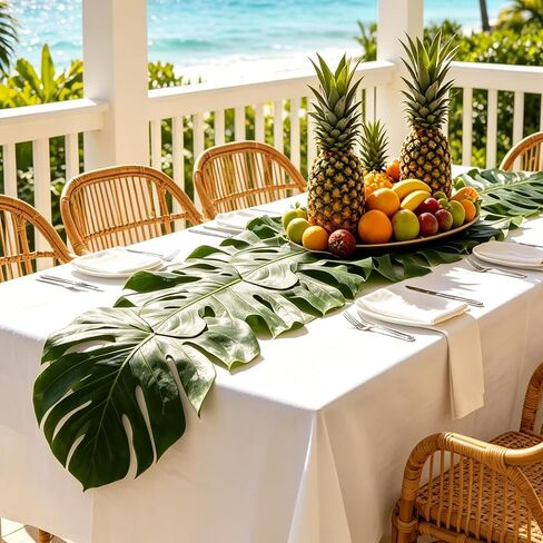6Pcs Artificial Palm Leaves Green Table Runner, Tropical Leaf Table Runners | Natural Drape with A Fresh Feel, 72 Inches Summer Table Runners, Suitable for Summer Dining and Tropical Hawaiian Parties in Kuwait