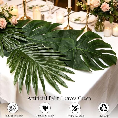 6Pcs Artificial Palm Leaves Green Table Runner, Tropical Leaf Table Runners | Natural Drape with A Fresh Feel, 72 Inches Summer Table Runners, Suitable for Summer Dining and Tropical Hawaiian Parties in Kuwait