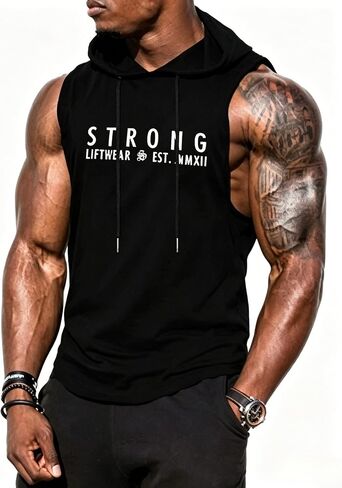 Men's Sleeveless Hooded Tops Workout Tank Top Gym Muscle Shirt with Mask Hood for Training in Kuwait