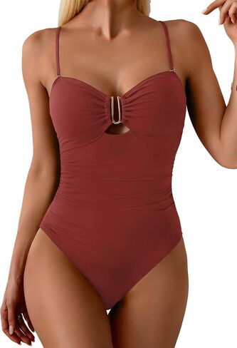 Tummy Control Swimsuits for Women One Piece Wireless Ruched Bathing Suit U Bar Front Cutout Slimming Swimwear in Kuwait