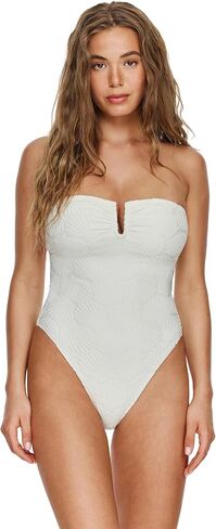 قطعة واحدة من Gottex Flirtt Bandeau - نسيج صدفي مزخرف، حشوة سلك على شكل حرف U، أشرطة قابلة للتعديل قابلة للإزالة وأكواب ناعمة in Kuwait