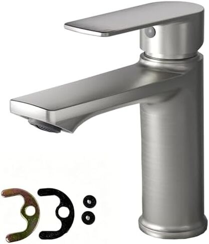 BELZ Brushed Nickel Bathroom Faucet – Tool-Free Single Hole Sink Faucet, Spot-Resistant Finish, Pre-Installed 24" Supply Lines Extra Leak-Proof Washers for Pipe Repair in Kuwait