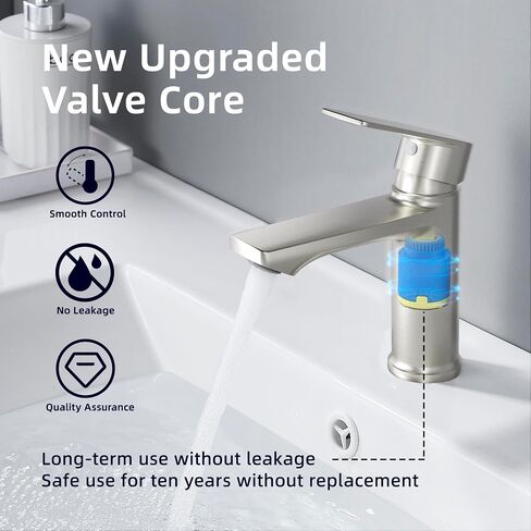 BELZ Brushed Nickel Bathroom Faucet – Tool-Free Single Hole Sink Faucet, Spot-Resistant Finish, Pre-Installed 24" Supply Lines Extra Leak-Proof Washers for Pipe Repair in Kuwait