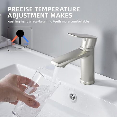 BELZ Brushed Nickel Bathroom Faucet – Tool-Free Single Hole Sink Faucet, Spot-Resistant Finish, Pre-Installed 24" Supply Lines Extra Leak-Proof Washers for Pipe Repair in Kuwait