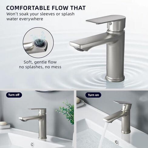 BELZ Brushed Nickel Bathroom Faucet – Tool-Free Single Hole Sink Faucet, Spot-Resistant Finish, Pre-Installed 24" Supply Lines Extra Leak-Proof Washers for Pipe Repair in Kuwait