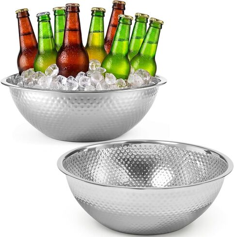 2 Pcs Large Gold Hammered Stainless Steel Beverage Tub 15.35x5.12 Inch, 16.4 Qt Leak-proof Ice Bucket for Parties, Champagne Wine Chiller Bowl, Luxury Drink Cooler for Wedding, Mimosa Bar in Kuwait
