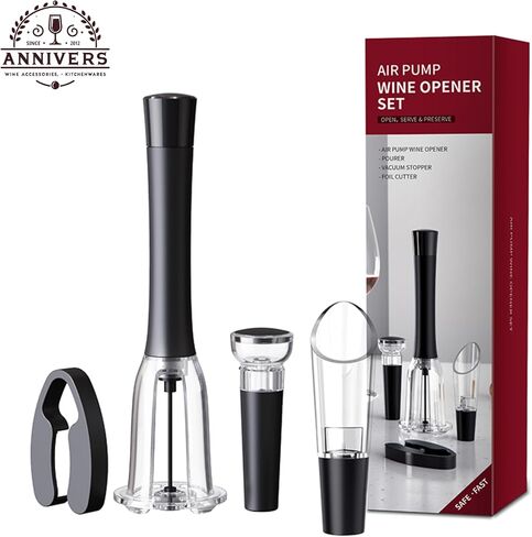 Air Pressure Wine Bottle Opener Set Pump Wine Opener Kit, Vacuum Stopper, Aerator Pourer, Foil Cutter, Safe & Easy Cork Remover Keep Cork Intact for Gift, Ouvre Bouteille de Vin in Kuwait