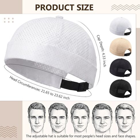 4 قطع من قبعة رجالية سريعة الجفاف شبكية بدون إطار قبعة صيفية لدوكر قبعة بحار Skullcap قابلة للتنفس بدون حافة 55-60 سم in Kuwait