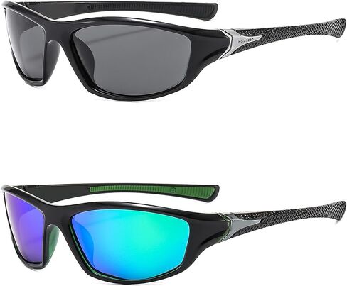 Polarized Sports Sunglasses for Men 2 Pack, Grey and Green Wrap Around UV400 Protection Mens Sunglasses for Driving Fishing Cycling Outdoor Sports and Hiking in Kuwait