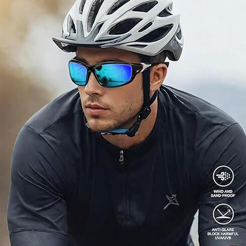 Polarized Sports Sunglasses for Men 2 Pack, Grey and Green Wrap Around UV400 Protection Mens Sunglasses for Driving Fishing Cycling Outdoor Sports and Hiking in Kuwait