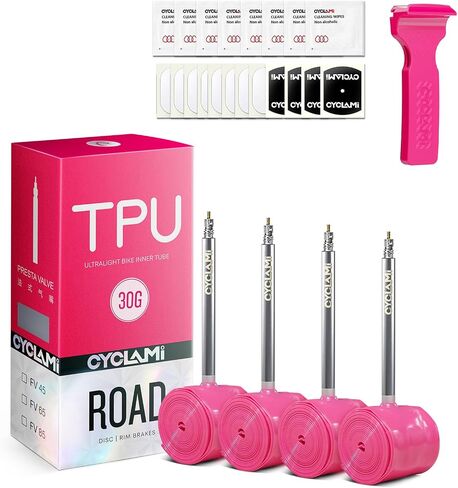 TPU Inner Tubes 700 x 18-32c Upgraded Inner Tubes Ultra-Light 30g Bicycle Inner Tube with 45/65/85mm Length of Presta Metal Valve for Road Bike Tubes(Include Bike Tube Patch Repair Kit) in Kuwait